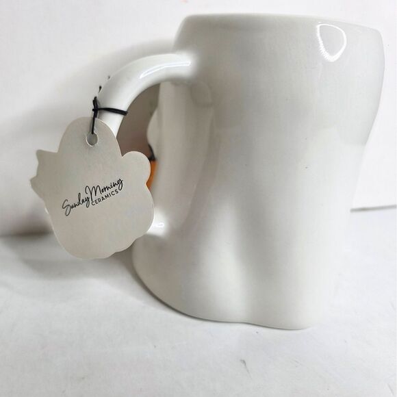 Ghost Mug Feline Spooky Sunday Morning Ceramics Cat Pumpkin Halloween - NEW - Picture 4 of 8